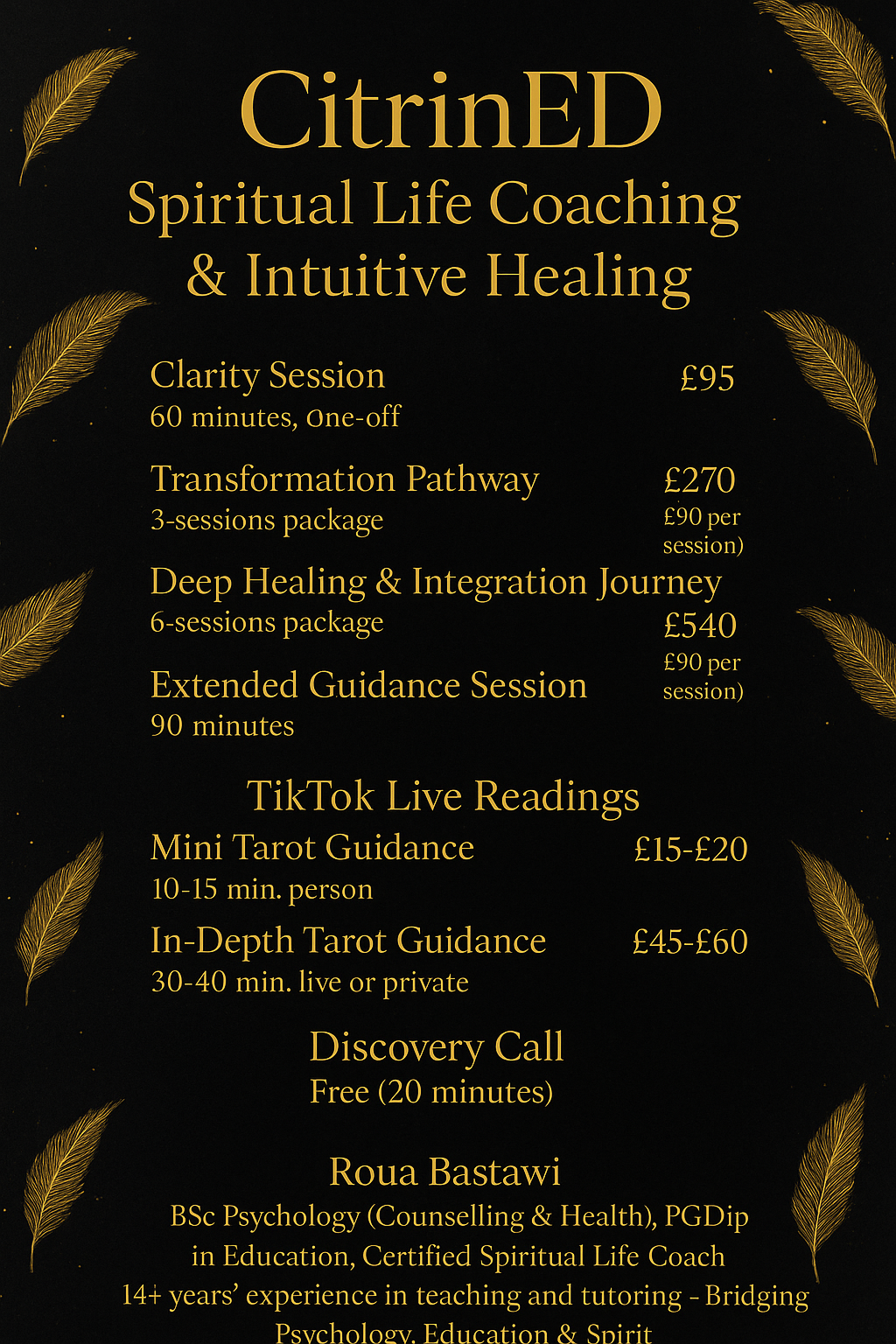 Spiritual Life Coaching - Price list